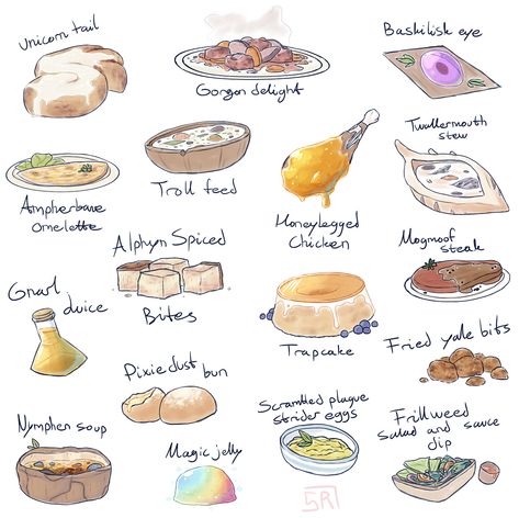 Kitchen Witch Recipes, Fantasy Food, The Continents, Food Fantasy, Food Illustration Art, Cute Food Drawings, Cute Food Art, Japanese Dessert, Food Concept