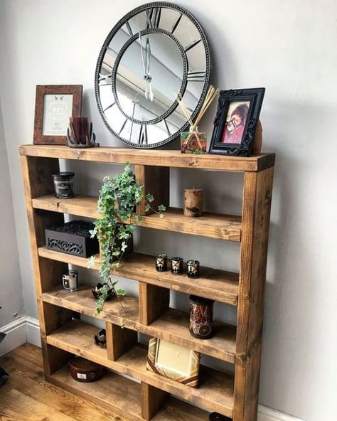 Rustic Shelves Diy, Rustic Shelving Unit, Rustic Shelving, Rustic Closet, Fancy Living Rooms, Open Pantry, Rustic Shutters, Rustic Bookshelf, Rustic Bookcase