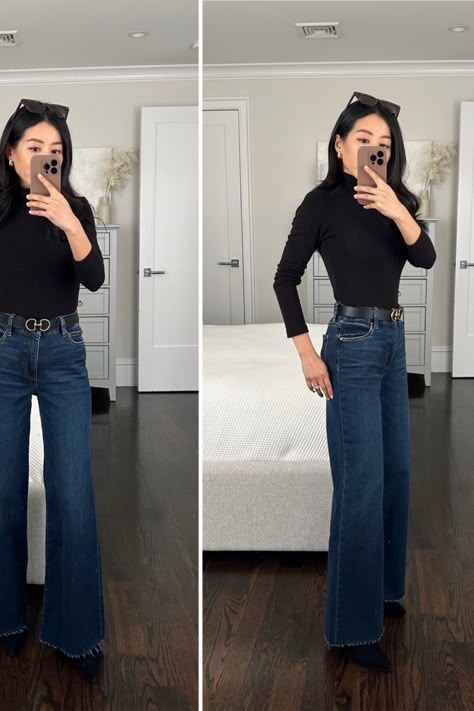 Petite friendly jeans under $100 Flare Jeans For Petites, Womens Petite Flare Jeans, Non-stretch High Rise Jeans For Winter, Casual Mid-rise Winter Flare Jeans, Petite Mom Jeans High Waist, Petite Hourglass Outfits, Hourglass Outfits, High Waisted Jeans Outfit, Outfits For Petite