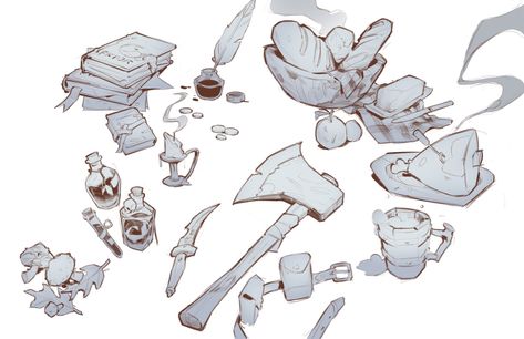 Props Illustration, Props Concept, Rpg Horror, Props Art, Fantasy Props, Game Props, Game Concept Art, Concept Art Drawing, Poses References