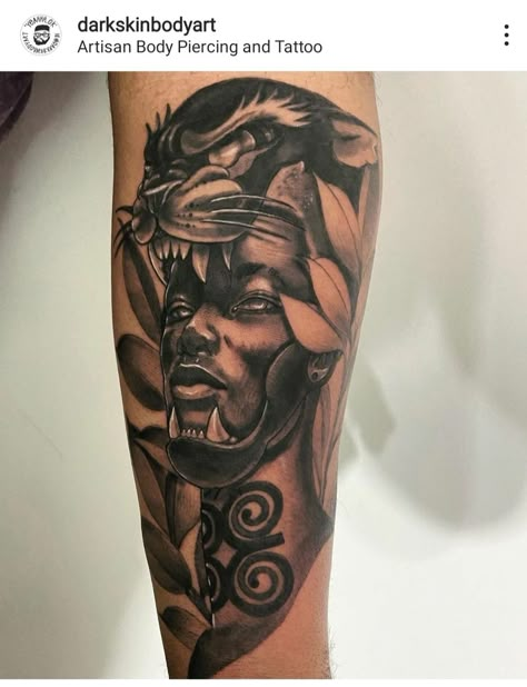 African Worrier Tattoo, Afro Tattoo Ideas Men, Africa Lion Tattoo, African God Tattoo, African Mythology Tattoo, Black God Tattoo, Men Tattoo Ideas Forearm Half Sleeves Meaningful, Black King Tattoo, Egyptian Forearm Tattoo