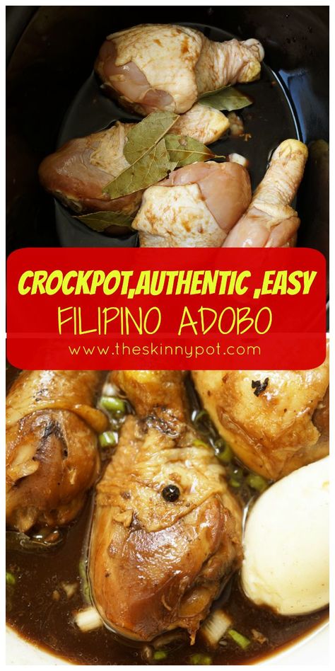 Chicken Adobo Crockpot, Filipino Chicken Adobo, Healthy Slow Cooker Recipes, Chicken Adobo, Adobo Recipe, Moms Cooking, Adobo Chicken, Filipino Foods, Slow Cooked Meals