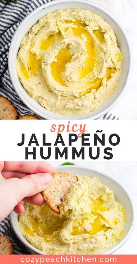 Hummus Jalapeno, Easy Vegetarian Snacks, Vegetarian Stir Fry Sauce, Jalapeño Hummus, Marinated Chickpeas, Vegetarian Snacks Easy, Jalapeno Hummus, Hummus Flavors, Shallot Vinaigrette