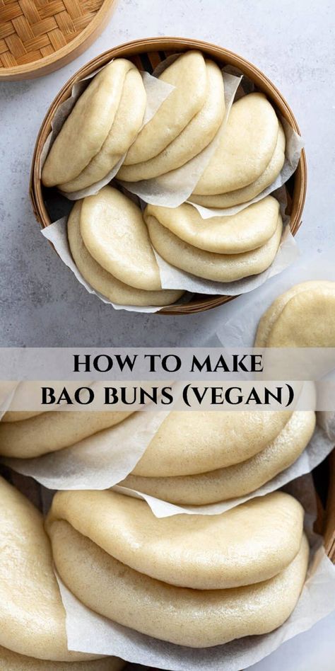 These steamed lotus leaf bao buns are super soft and fluffy and they are easier to make than you might think! They are vegan friendly and can be stuffed with your choice of fillings for a delicious meal. Vegan Allergy Free Recipes, Bao Buns Recipe Vegan, Hearty Vegan Recipes, Healthy Recipes Vegetables, Pan Fried Bao Buns, Japan Vegan Food, Vegan Starters For Dinner Party, Vegan Steamed Buns, Vegan Bao Buns Recipe