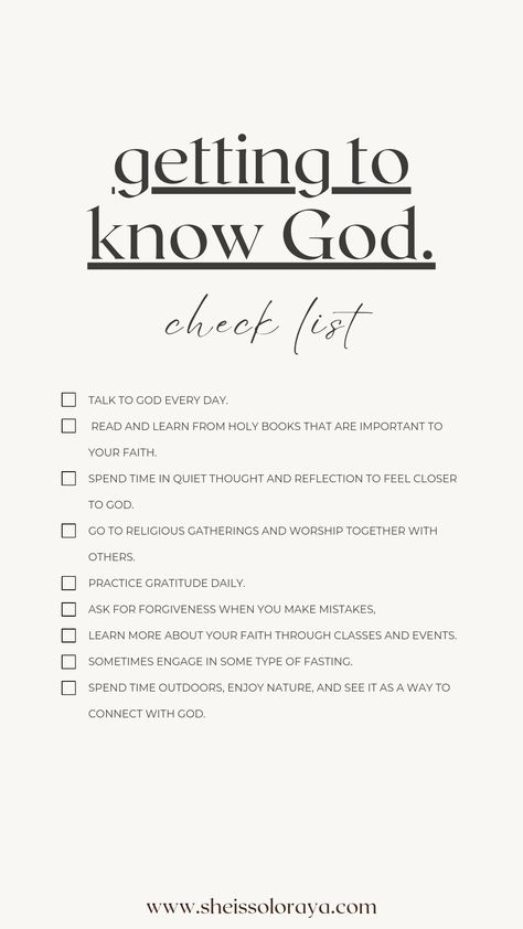 Bible checklist Getting To Know God, Personal Relationship With God, Importance Of Self Care, Learn The Bible, How To Believe, Christian Affirmations, Losing 40 Pounds, Closer To God, Get Closer To God