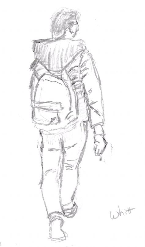 A Person Walking Drawing, Walking Pose Reference Drawing Male, Boy Walking Drawing Reference, Drawing Of Someone Walking, Mans Back Sketch, Figure Walking Drawing, Walking Behind Reference, Someone Walking Drawing, Guy Walking Drawing