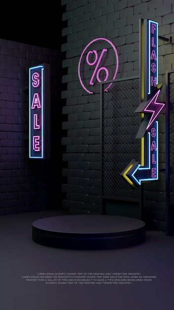 Neon Background Aesthetic, Flash Sale Design, Sale Wallpaper, Standing Banner Design, Podium Product, Sale Background, 3d Lighting, Studio Backdrops Backgrounds, Cool Neon Signs