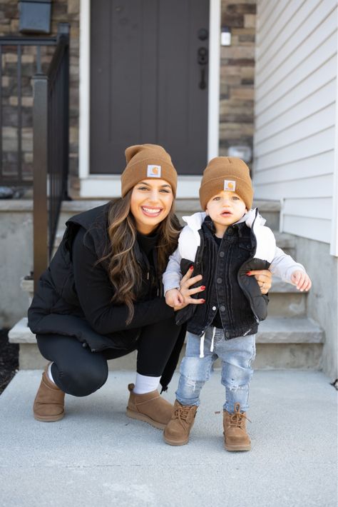 Shop Carhartt Men's Knit Cuffed Beanie and other curated products on LTK, the easiest way to shop everything from your favorite creators. 12 Month Old Winter Outfits, Toddler Boy Autumn Outfits, Winter Outfits Toddler Boy, Toddler Uggs Outfit, Kids Uggs Outfits, Winter Baby Boy Outfits, Toddler Boy Ugg Boots Outfit, Toddler Boy Fall Fashion, Boy Uggs Outfit