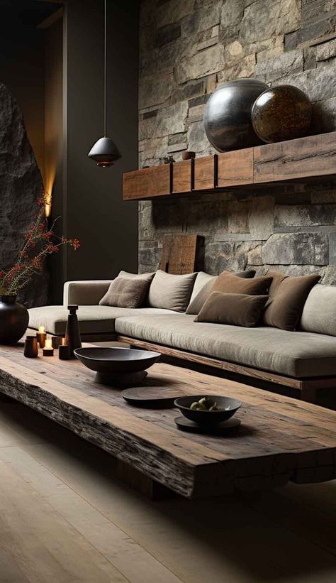 Earthy Home Decor, Earthy Home, Loft Decor, Stone Walls, House Interior Decor, Stone Wall, 인테리어 디자인, Living Room Interior, Home Fashion