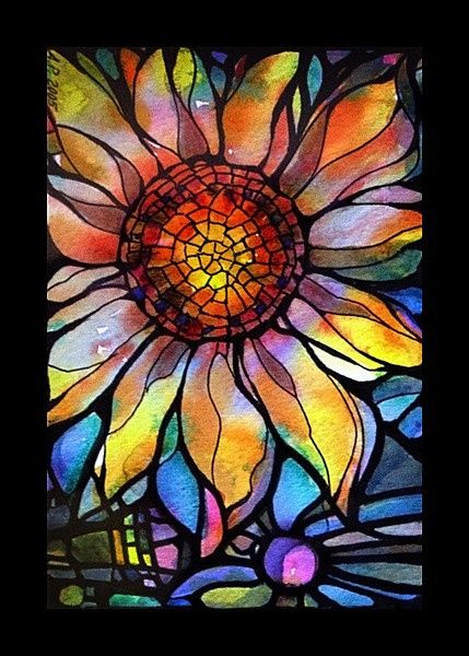 sunflower - use this as guide for a sharpie and alcohol scarf or fabric Stained Glass Sunflower, Glass Sunflower, Kaleidoscope Art, Art Fractal, Mosaic Stained, زجاج ملون, Sharpie Art, Art Stained, Sunflower Art