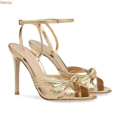 Gold Strappy Sandals Mid Heel | Strappy Gold Heeled Sandals - Color Stiletto Heel - Aliexpress Gold Ankle Strap Heels, Shifting Script, Gold Stilettos, Cute Formal Dresses, Png Elements, Prom Inspo, Womens Sandals Summer, Bow Sandals, Stiletto Sandals