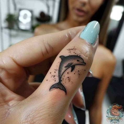 Small Dolphin Tattoo, Dolphin Tattoo Meaning, Paintbrush Tattoo, Holiday Tattoo, Courage Tattoos, Dolphin Tattoos, Front Shoulder Tattoos, Dolphin Tattoo, Tattoo Design For Hand