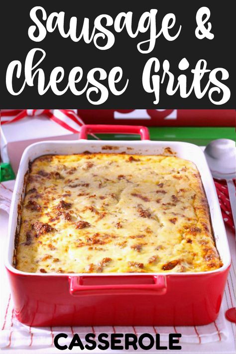 Cheesy grits and pork sausage cook up a Southern version of the breakfast casserole recipe perfect for overnight guests and brunch! Grits Breakfast Casserole, Cheese Grits Casserole, Grits Breakfast, Grits Casserole, Breakfast Casserole Recipe, Cheesy Grits, Grits Recipe, Healthy Sweet Snacks, Cheese Grits