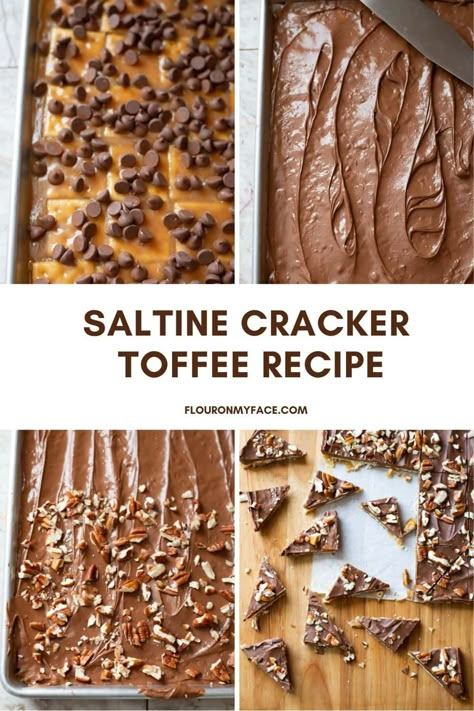 Saltine Cracker Toffee Recipe Toffee Bark Recipes, Cracker Toffee Recipe, English Toffee Recipe, Saltine Cracker Toffee, Melted Chocolate Chips, Aka Christmas, Saltine Cracker, Toffee Bark, Cracker Candy