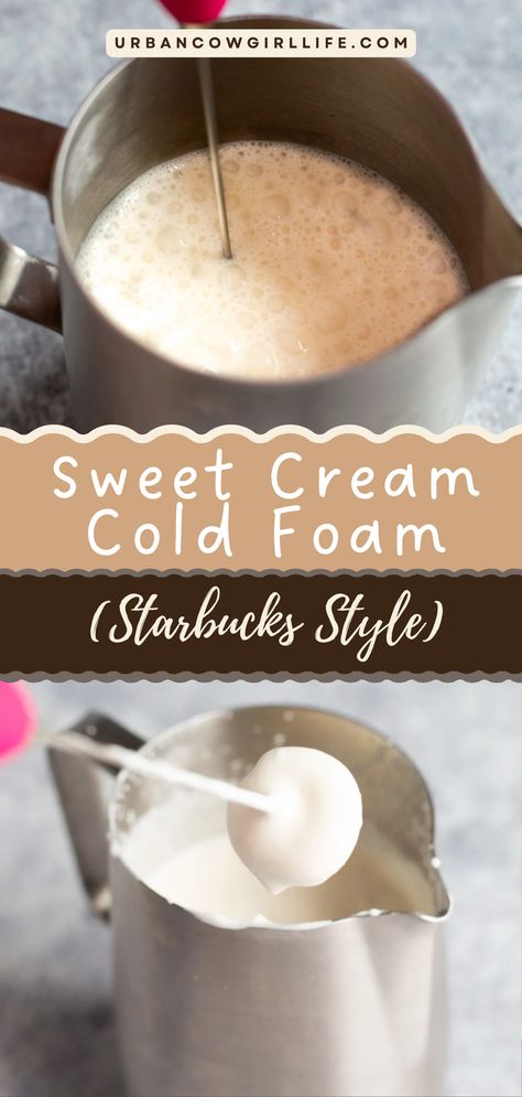 Create creamy, dreamy cold foam at home using the same secrets Starbucks uses! Explore the art of frothing for your favorite beverages. | how to make cold foam, cold foam how to make, sweet cream cold foam recipe, how to make sweet cream cold foam, vanilla sweet cream cold foam, starbucks vanilla sweet cream cold brew, starbucks drinks | Starbucks Sweet Cream Cold Foam Recipe, Heavy Cream Cold Foam, Best Store Bought Coffee, Starbucks Sweet Cream Cold Foam Drinks, Different Coffee Drinks Recipes, Cream Foam Coffee, Diy Vanilla Sweet Cream Cold Foam, How To Make Dairy Free Cold Foam, Starbucks Sweet Cold Foam Recipe