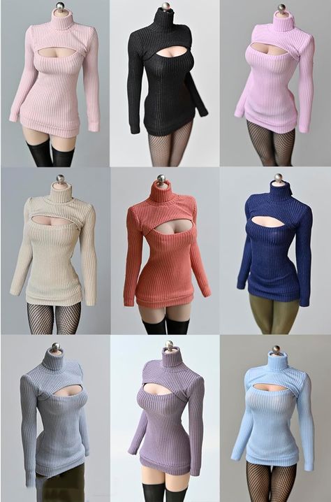 Amazon.com: 1/6 Scale Female Clothes,Female Stretch Tight Open Chest Sweater High Collar Bottoming Shirt Costume Outfit Clothing for 12inch PH TBL JO Action Figure Body (Pink 1) : Toys & Games Open Chest Sweater, Tight Sweater Outfit, Tight Sweaters, Anything Aesthetic, Oc Clothes, Ideal Closet, Tight Sweater, Female Clothes, Bottoming Shirt