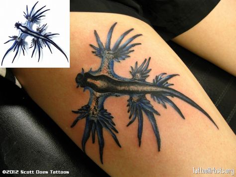 Cool Sea Slug Tattoo, Blue Dragon Sea Slug, Dragon Sea Slug, Slug Tattoo, Glaucus Atlanticus, Sea Slug, Blue Dragon, Dope Tattoos, Slug