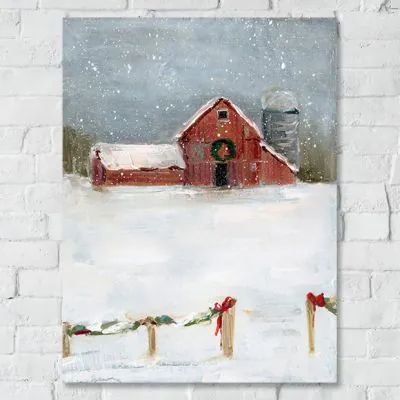 CHRISTMAS AT THE FARM | Shop Sales Events Antique Farmhouse Christmas On The Farm, Barn Painting, Snowy Winter, Dog Wall Art, Poster Artwork, Decorating With Pictures, Red Barn, On The Farm, Christmas Paintings