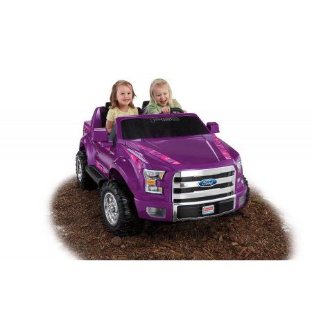 Power Wheels Girls' Ford F-150 12-Volt Battery-Powered Ride-On, Purple Camo Power Wheels Truck, Outside Toys For Toddlers, Power Wheels Jeep, Car Purple, Battery Powered Car, Children Swimming Pool, Mercedes Benz E550, Daisy May, Mattel Shop