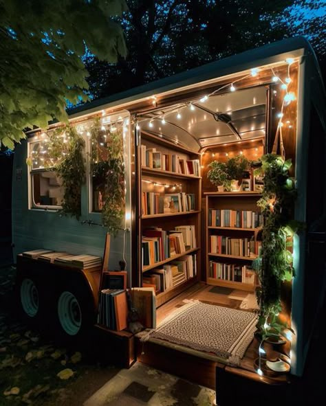 Camper Bookstore, Library On Wheels, Book Truck Library, Airstream Bookstore, Bookstore On Wheels, Camper Library, Trailer Library, Garden Libraries, Van Library