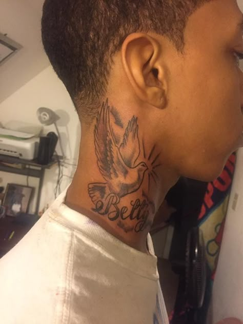 Neck Tattoos For Black Guys, Neck Memorial Tattoo, Side Neck Tattoos For Men Black, Front Neck Tattoos For Men Black, Trap Tattoos Men Neck, Neck Tattoos Black Man, 3 Crosses Tattoo Men Neck, Cross Neck Tattoo Men, Neck And Throat Tattoos Men Hood