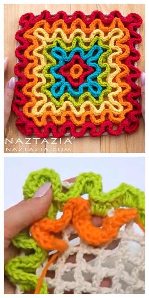 Wiggly Pad Free Crochet Patterns + Video Squiggle Crochet, Crochet Trivet Free Pattern, Wiggly Crochet Patterns, Mittens Crochet Pattern, Wiggly Crochet, Diy Embroidery Flowers, Easiest Crochet, Mittens Crochet, Crochet Potholder Patterns