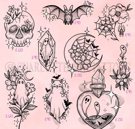 Gothic Tattoos, Flash Tattoo Designs, Spooky Tattoos, Cute Little Tattoos, Flash Tattoos, Tattoo Style Drawings, Tattoo Design Book, Tattoo Art Drawings, Halloween Tattoos