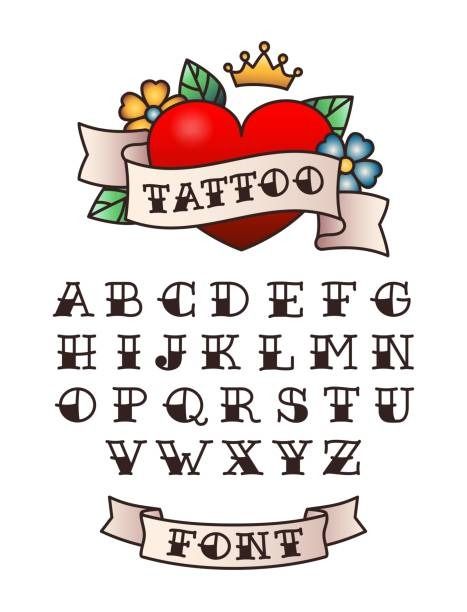 Traditional Tattoo Writing, Traditional Tattoo Font, Old English Font Tattoo, Traditional Tattoo Reference, Tattoo Alphabet, Old School Fonts, Tattoo Fonts Alphabet, Traditional Tattoo Old School, Sailor Tattoos