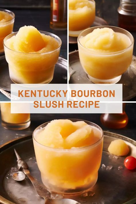 Bourbon Slushies Slush Recipes, Brandy Slush Recipe Wisconsin, Slushie Recipe Alcoholic, Alcohol Slush Recipes, Slushie Machine Recipes, Ninja Slushie Recipes Alcohol, Whiskey Slush Recipe, Slushie Cocktails, Ninja Slushie Recipes