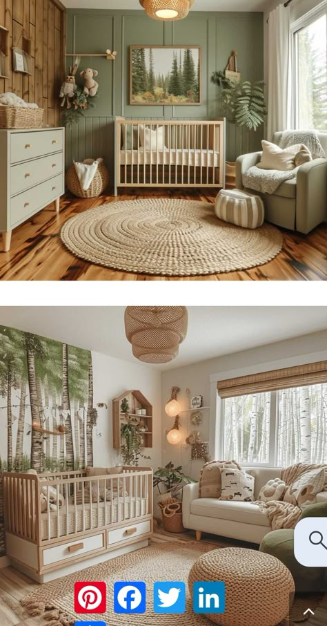 Magical Forest Nursery Theme, Costa Rica Nursery, Baby Room Guest Room Combo, Green Wood Nursery, Newborn In Master Room, Boho Forest Nursery, Earth Tone Baby Nursery, Enchanted Garden Nursery, Cottage Core Baby Room