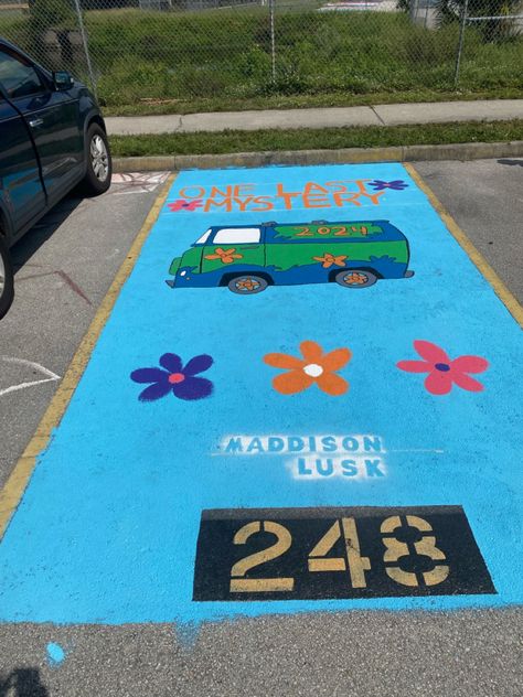 Scooby Doo Parking Spot, Parking Spot Senior, Parking Lot Painting, Senior Parking Spots, Parking Spot Ideas, Senior Year Ideas, Senior Parking Spot, Parking Spot Painting, Spot Painting