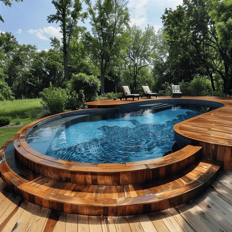 Awesome Above Ground Pool Ideas, Chic Above Ground Pool, Pretty Above Ground Pool Ideas, Luxury Above Ground Pool Ideas, Beautiful Above Ground Pool Ideas, Fancy Above Ground Pools, Above Ground Pool With Tanning Ledge, Nice Above Ground Pool Ideas, Diy Pool Steps Above Ground