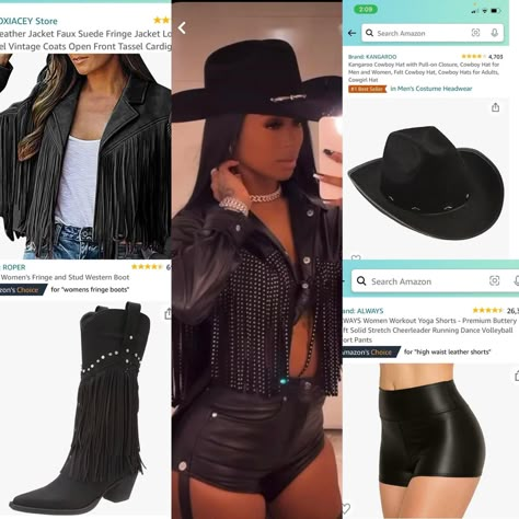 Freaknik Rodeo Outfit, Wild West Outfit Black Women, Rodeo Themed Outfits For Women, Cowboys Dancehall Outfit, Vegas Party Dress Night Out, All Black Cowgirl Outfit Halloween, Baddie Cowgirl Costume, Big Latto Wild West Party, Baddie Cowgirl Outfits Black Women