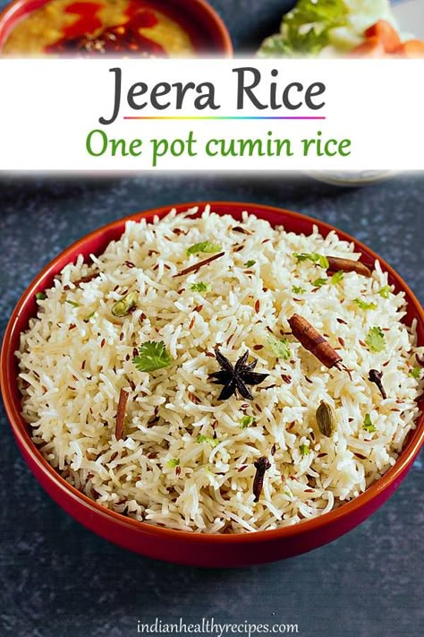 jeera rice or cumin rice is a quick flavored rice dish cooked with spices. Recipe includes instructions to make in a pot, regular cooker or instant pot. #jeerarice #jeeraricerecipe #cuminrice Jeera Rice Recipe, Cumin Rice, Indian Dinner Recipes, Butter Masala, Indian Rice Recipes, Jeera Rice, Indian Dinner, Arroz Frito, Indian Rice