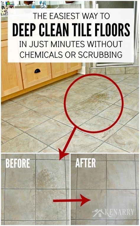 Wow! I love this easy idea for how to clean tile floors quickly and easily. Who knew you could get ceramic tiles deeply clean without chemicals or scrubbing on your hands and knees? Vinegar Floor Cleaner Tile, Best Tile Floor Cleaner Products, Scrubbing Floors By Hand, Clean Tile Grout Floors, Deep Clean Linoleum Floors, Mop Tile Floor Best Way To, Clean Tiles And Grout, How To Clean Grout On Tile Floors Easy, How To Clean Linoleum Floors Kitchens