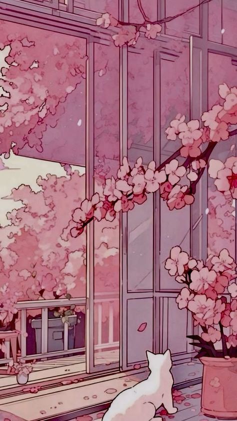 Pink Animated Wallpaper, Sakura Wallpaper Aesthetic, Pink Anime Aesthetic Wallpaper, Pink Cat Aesthetic, Pink Lofi Aesthetic, Pink Cat Wallpaper, Soft Pink Aesthetic Wallpaper, Soft Pink Wallpaper, Aesthetic Cats