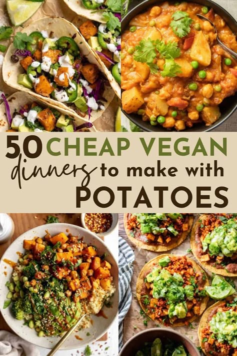 50+ Cheap Vegan Dinners You Can Make with Potatoes - Home-Cooked Roots Cheap Vegan Dinners, Potato Recipes For Dinner, Vegetarian Potato Recipes, Quick Potato Recipes, Potatoe Dinner Recipes, Russet Potato Recipes, Cheap Vegetarian Meals, Vegan Potato Recipes, Cheap Vegan Meals