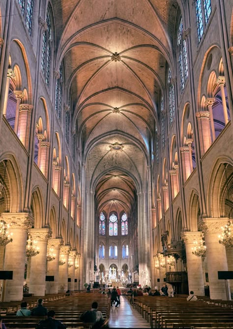 Cathedral Interior Design, Cathedral Lighting, Paris Cathedrals, Notre Dame Aesthetic, Gothic Cathedral Interior, Notre Dame Interior, European Cathedrals, Cathedral Inside, Cathedral Of Notre Dame