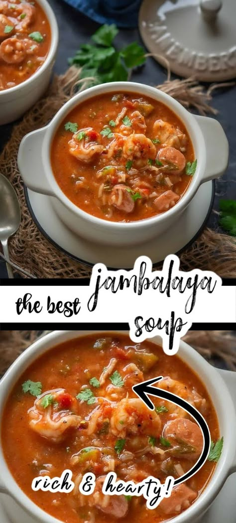 Shrimp Gumbo Soup, Shrimp And Chicken Jambalaya Recipe, Shrimp Sausage Soup, Shrimp And Rice Soup Recipes, Jumbulyia Recipes, Jumbilyia Soup, Jambalaya Soup Crock Pot, Shrimp Creole Soup, Camping Soup Recipes