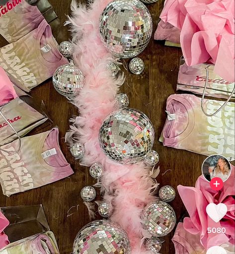 Rihanna Theme Party, Disco Bach Theme, Bachelorette Candy Ideas, Pink And Black Disco Party, Last Rodeo Disco Bachelorette Party, Feather Boa Bachelorette Party, Flamingo Disco Party, Bacherlotte Party Decor Pink, Pink Disco Bridal Party