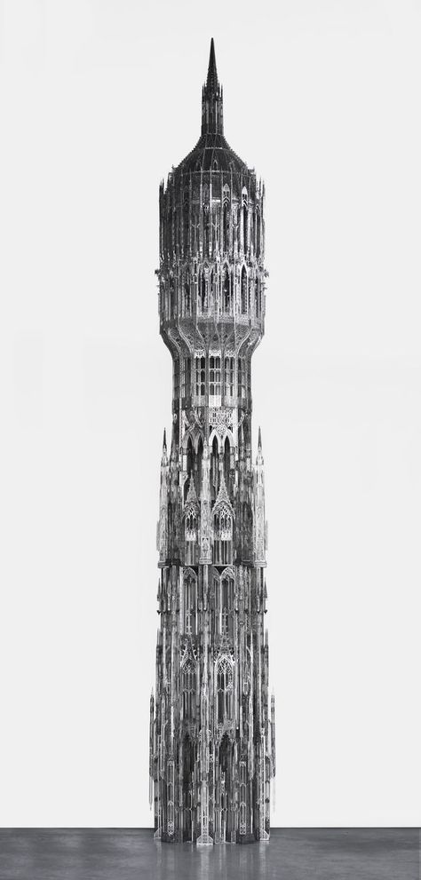 Wim Delvoye [Belgium] (b 1965) ~ "Gothic tower". Stainless Steel (5.8 m). | #art #relief #sculpture #abstract_art #conceptual_art #installation #assemblage Gothic Tower, Black Magick, Bee Movie, Wargaming Terrain, Minecraft Inspiration, Minecraft Inspo, Model Ideas, Relief Sculpture, On The Border