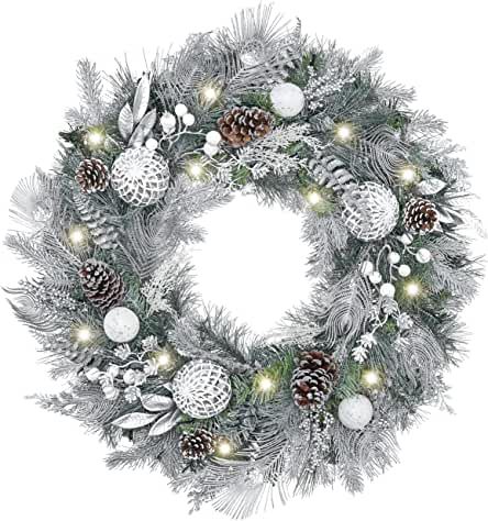 Lighted Christmas Wreath, Outdoor Table Centerpieces, Craft Fair Ideas To Sell, White Christmas Garland, Pre Lit Christmas Wreaths, Wreaths Diy Easy, Fresh Christmas Wreath, Xmas Balls, Christmas Wreaths With Lights