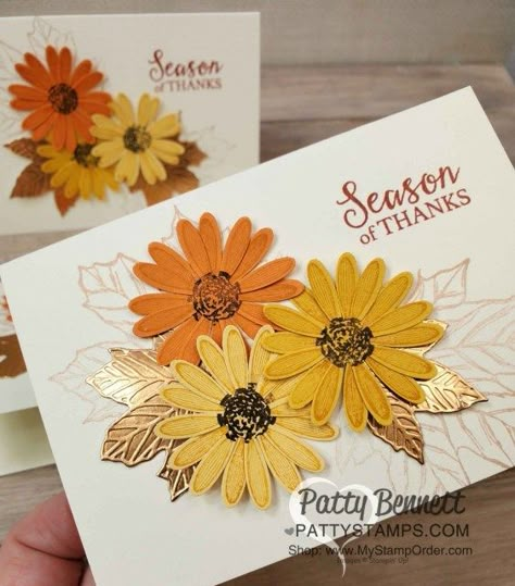 Colorful Seasons Stampin Up Cards Fall, Fall Cards Handmade, Thanksgiving Cards Handmade, Fall Greeting Cards, Sunflower Cards, Cards With Flowers, Daisy Cards, Autumn Cards, Thanksgiving Card