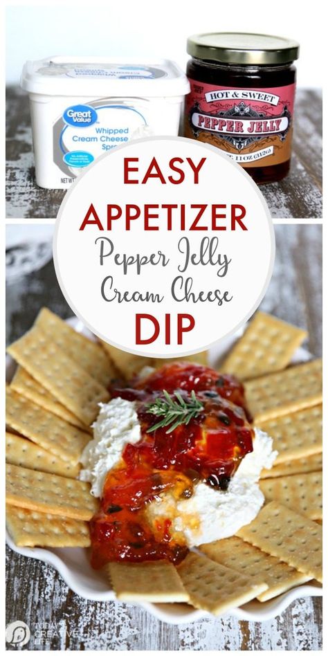 Pepper Jelly Cream Cheese, Party Food Easy Appetizers, Party Appetizer Dips, Party Food Easy, Easy Potluck Recipes, 2 Ingredient Recipes, Cream Cheese Dip, Jelly Cream, Cream Dip