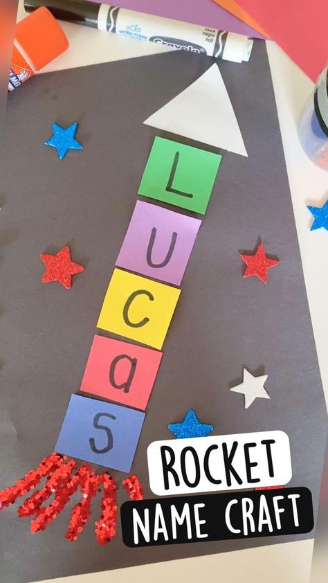 Rocket Preschool, Rocket Craft, Space Week, K Crafts, Name Crafts, Space Activities, Toddler Arts And Crafts, Name Activities, Preschool Art Activities