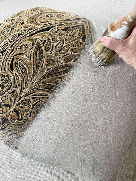 How to Paint Fabric using Chalk Paint Fabric Paint For Upholstery, Fabric Paint Furniture Upholstery, Furniture Fabric Paint, Painting A Couch Fabric, Painting Chair Fabric Upholstery, Chalk Paint Upholstered Chair, Painting Apolstry Fabrics, Can You Paint Fabric, Fabric Paint Sofa