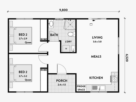 Magnolia (A) – Granny Flats Australia Granny Flat Designs Australia, Granny Flats Australia, Flat Floor Plan, Laminate Benchtop, Granny Flat Plans, Flat Plan, Ceramic Cooktop, Hotel Floor Plan, Narrow House Designs