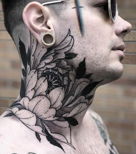 Flower Neck Tattoo, Full Neck Tattoos, Best Neck Tattoos, Side Neck Tattoo, Throat Tattoo, Neck Tattoos Women, Neck Tattoo For Guys, Skeleton Hand Tattoo, Omerta Tattoo