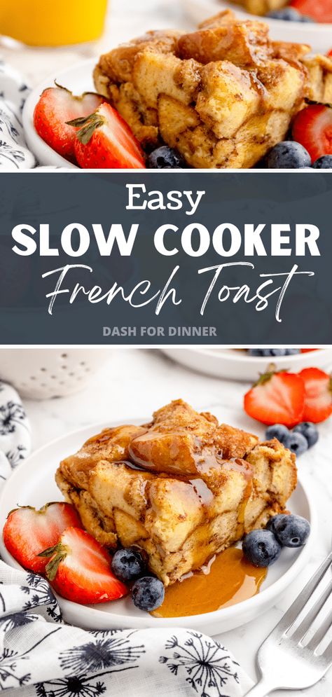 Wake up to the mouth-watering aroma of our Make-Ahead Special: Easy Crock Pot French Toast Casserole! This effortless, slow cooker breakfast recipe is the perfect solution for those busy mornings. With its rich, buttery texture and vibrant flavors, this make ahead dish promises to transform your morning routine into a delightful culinary experience. Perfect for special occasions like Thanksgiving and Christmas breakfast. Crock Pot French Toast Casserole, Crock Pot French Toast, Slow Cooker French Toast, Crockpot French Toast, Breakfast Crockpot, Crockpot Breakfast Casserole, Breakfast Crockpot Recipes, Baked French Toast, Slow Cooker Breakfast