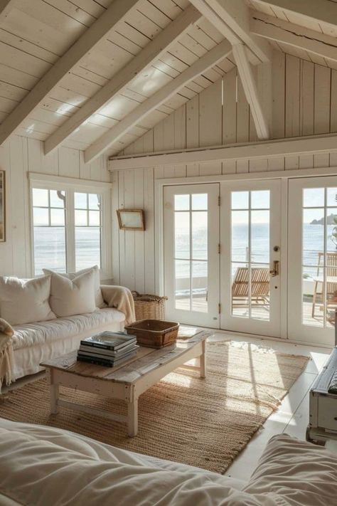 Small Beach House Interior, Beach Cottage Ideas, Nantucket Style Homes, Cottage Beach House, Small Beach Houses, Cottage Interior Design, House Ceiling, Diy Beach, Dream Beach Houses